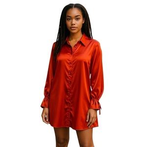 Satin Button Down Shirt Dress Women’s Size Medium Sammy B for Target Long Sleeve